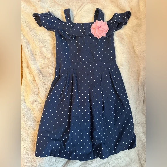 Girls Janie Jack dress Blue with white dots pants dress coral